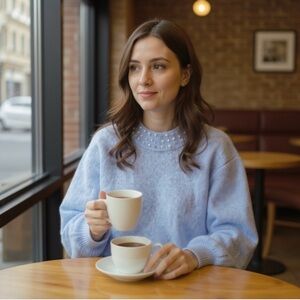 CeCe baby blue sweater w/neck pearl detailing 🩵🤍
